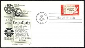 USA Sc# 1230 (Fleetwood) FDC (a) (Edenton, NC) 1963 4.6 Carolina Charter 300th