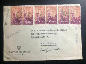 1951 Swiss Legation India Airmail Cover To Zurich Switzerland Asian Games Stamp