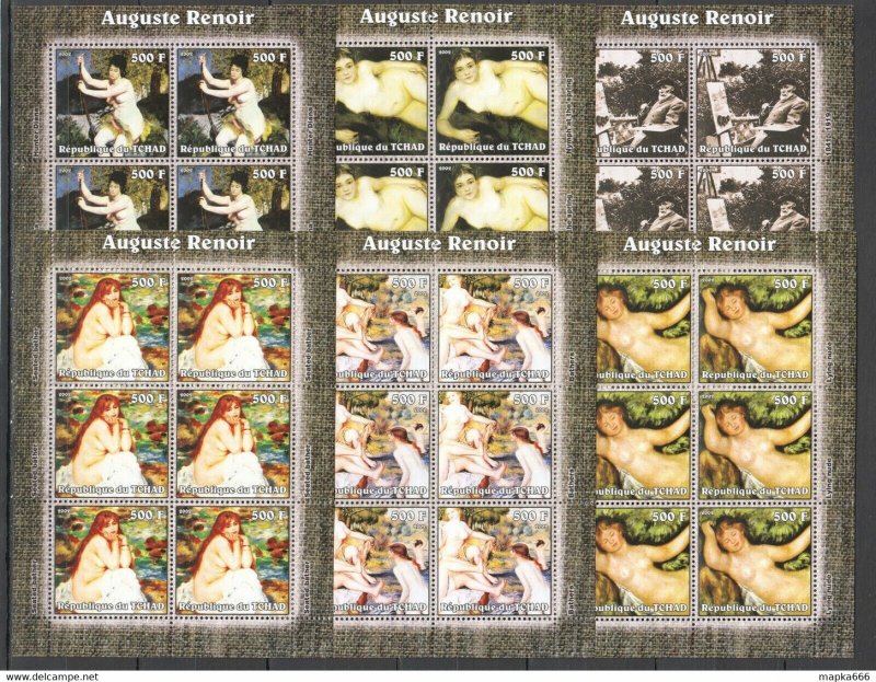 2002 Chad New Art Paintings Auguste Renoir !!! 6Set ** Kv317