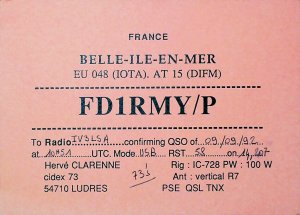 1992 FRANCE BELLE-ILLE-EN-MER Amateur Radio QSL Card 15811-