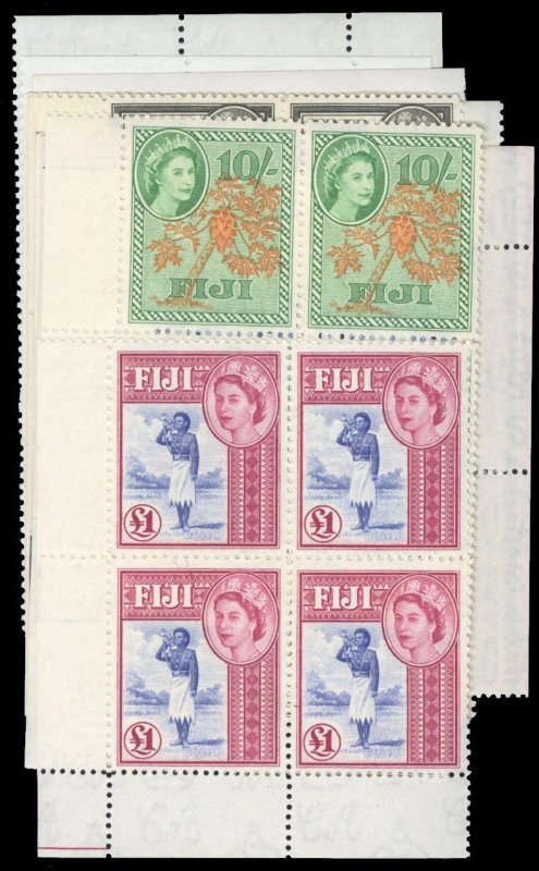 Fiji #147-162 Cat$421.60, 1954-56 QEII, complete set, blocks of four, never h...