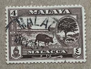 Malacca 1960 4c Rice Field and water buffalo. SEE NOTE. Scott 58, CV $0.25