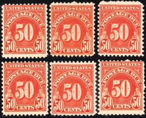 J86, Mint NH 50¢ - Six Postage Due Stamps CV $120.00 - Stuart Katz