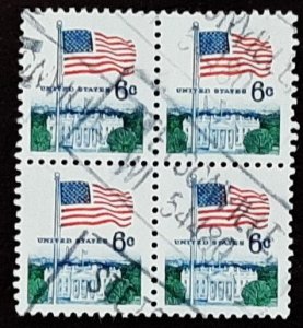 US Scott # 1338; used 6c Flag/White House from 1968;  block of 4; VF cntr