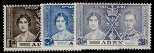 ADEN GVI SG13-15, 1937 CORONATION set, M MINT.