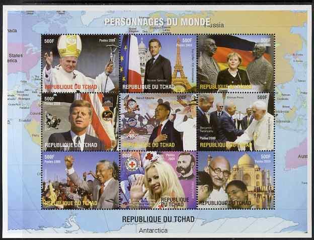 Chad 2009 World Personalities perf sheetlet containing 9 ...