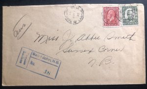 1935 Saint John Canada Registered cover To Sussex