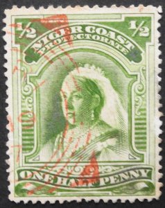 Niger Coast 1897 QV Halfpenny with WARRI in red postmark