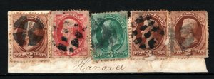 USA Stamps 1870s 3-Colour 15c Rate 6c Lincoln Piece ex Postmark Collection SS159