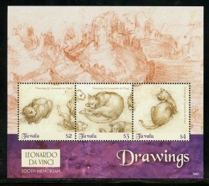 TUVALU 2019 500th MEMORIAL OF LEONARDO da VINCI DRAWINGS SHEET I MINT NH