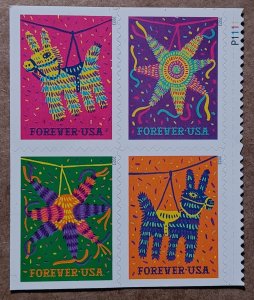 US #5812-5815 #5815a (66c) Piñatas MNH block of four plate #P1111 (2023)