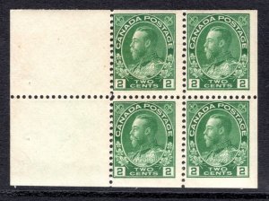 Scott 107b, 2c, Admirals booklet pane of 4 x 2c + 2 labels, MNHOG, F, Canada P