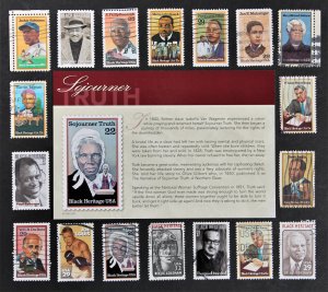 US Black Heritage Stamps Collection Black History 18 Used Single Stamps + Card