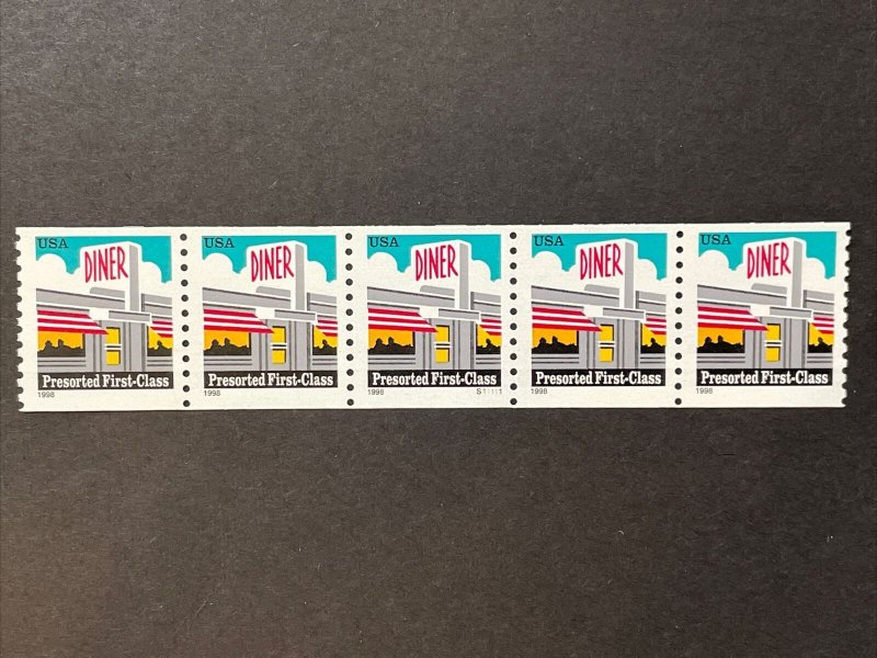 US PNC5 25c Presorted Diner Stamp Sc# 3208 Plate S11111 MNH