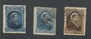 3x Newfoundland Used Stamps #40-3c VF #40-3c F/VF & #49-3c VF GuideValue=$36.00