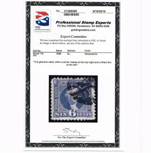 GENUINE SCOTT #115 F-VF USED 1869 ULTRAMARINE PSE CERT WELL DEFINED G-GRILL