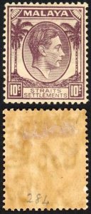 Straits Settlements SG284 KGVI 10c Dull Purple M/M Cat 16 pounds