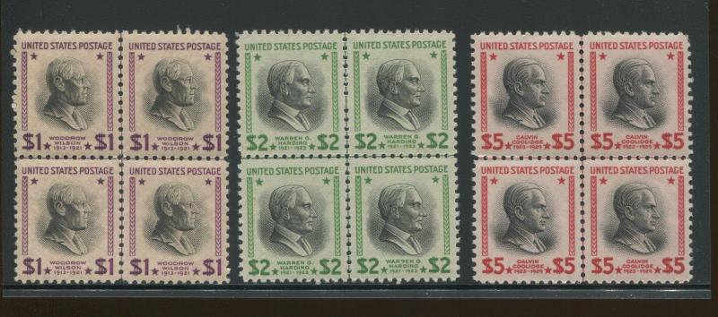 1938 US Postage Stamps #832-834 XF Mint Never Hinged Center Line Block of 4 Set