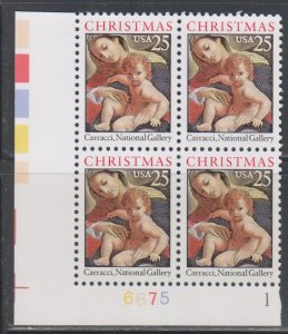 United States,  25c Christmas (SC# 2427) MNH PLATE BLOCK