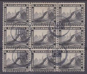 NICARAGUA 1877 5c block of 9 cancelled LEON in circle......................B2941