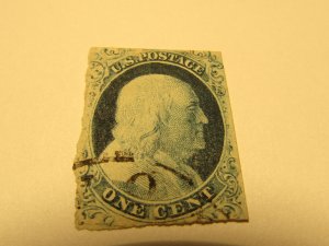 US Stamp, Scott # 9 Used - Benjamin Franklin 1851- CV $95, with Certificate,