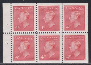 Canada # 306b, King George VI Booklet Pane of Six, NH, 1/2 Cat.