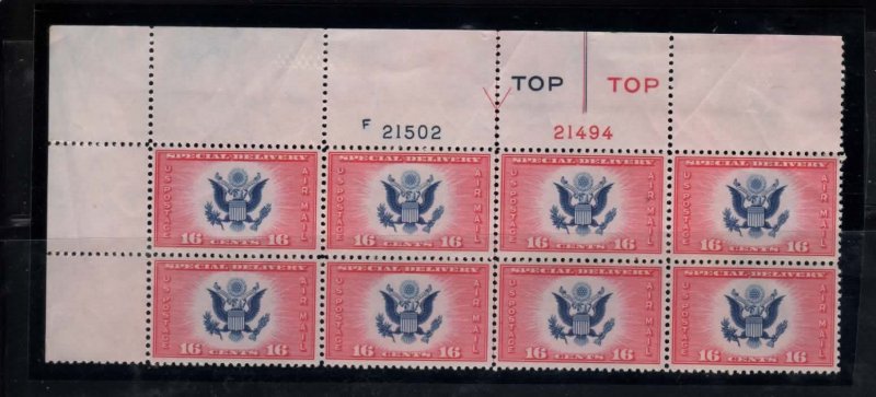 CE2 mint never hinged plate block of 8 blue #F 21502 red #21494 Type 1
