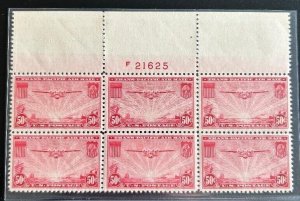 U.S. #C22 NH RARE FULL TOP Plate Block - 1937 50c Clipper PSE Cert XF 90