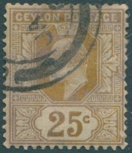 Ceylon 1903 SG272 25c bistre KEVII crown CA wmk FU (amd)