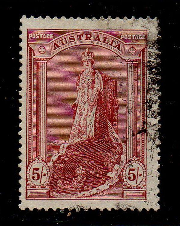 Australia Sc  177 1938 5/ Queen Elizabeth stamp used