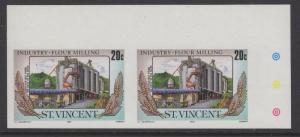 ST.VINCENT SG928imp 1985 20c FLOUR MILLING INDUSTRY IMPERF PAIR MNH