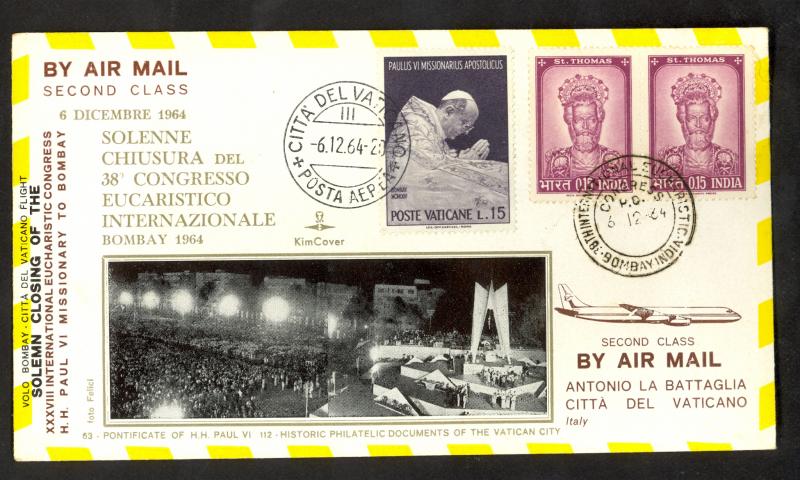 INDIA / VATICAN CITY COMBINATION Flight COVER 1964 PAPAL VISIT (2)