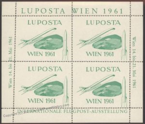 Austria 1961 Rocket Mail Souvenir Sheet LUPOSTA MNH Raasdorf Aspern Vigne 103457