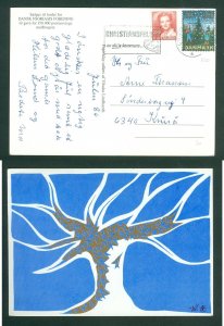 Denmark. Christmas Card 1986. Seal +2.80 Kr. Christiansfeld. Tree.Stars. Krusaa
