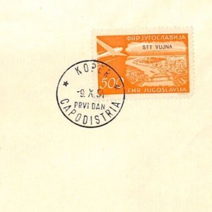 YUGOSLAVIA Air Mail TRIESTE *STT VUJNA* FDC 500d First Day Cover 1954 Koper YE6