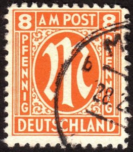 1945 Germany, American-British Occ. (Bizone) 8pfg, Used, Sc 3N6a, Mi 5z