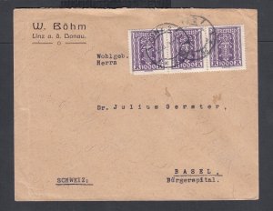 AUSTRIA 1924 3000 KR INFLATION RATE COVER LINZ AN DER DONAU TO BASEL SWITZERLAND