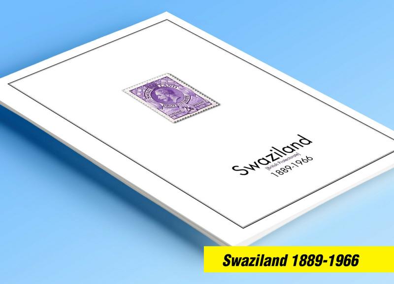 COLOR PRINTED SWAZILAND 1889-1966 STAMP ALBUM PAGES (14 illustrated pages)