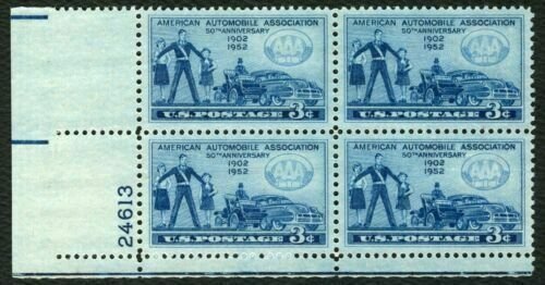 1952 American Automobile Assoc. Plate Block Of 4 3c Stamps - Sc 1007 - MNH, OG 