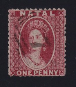 Natal Sc #15 (1864) 1d carmine red Victoria Chalon Grid 7 Used