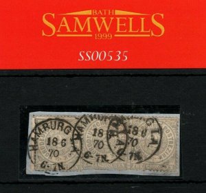 NORTH GERMANY Stamps 2g Strip Hamburg 1870 CDS Piece Used {samwells-covers}SS535