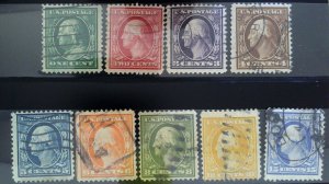 Scott #374-382 - FW Used Lot - Perf 12 - 1910-11