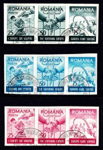 ROMANIA PRIVATE PRINT 1959 SUFFERING EUROPE IMPERF STRIPS 3 1ST DAY CDS VF SOUND