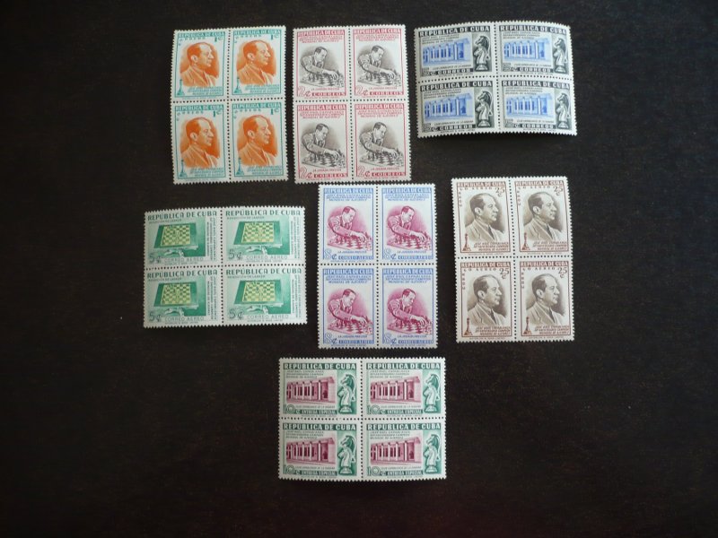 Stamps-Cuba-Scott#463-465,C44-C46,E14-Mint Hinged Set of 7 Stamps in Blocks of 4