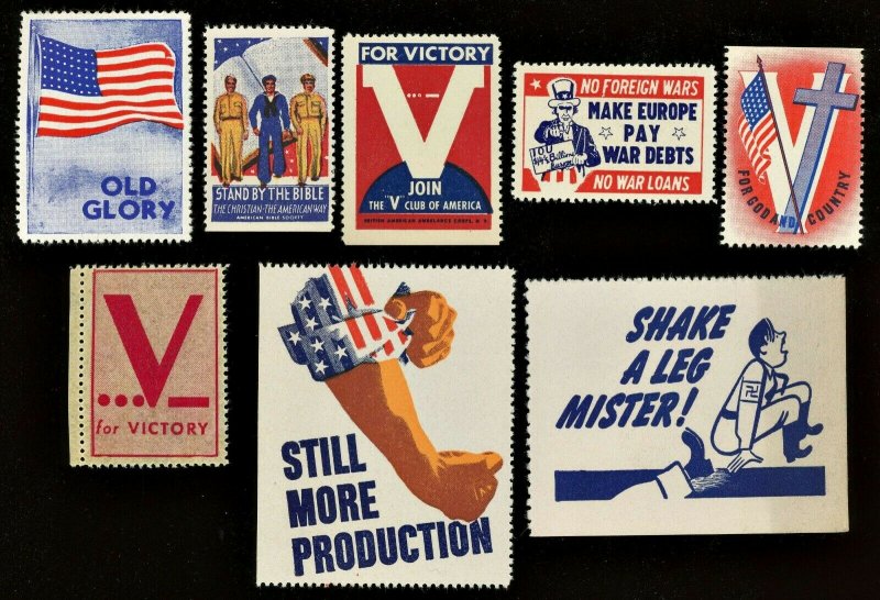 WWII 1940s US Home Front Poster Stamps  * * LOT OF 8 * *