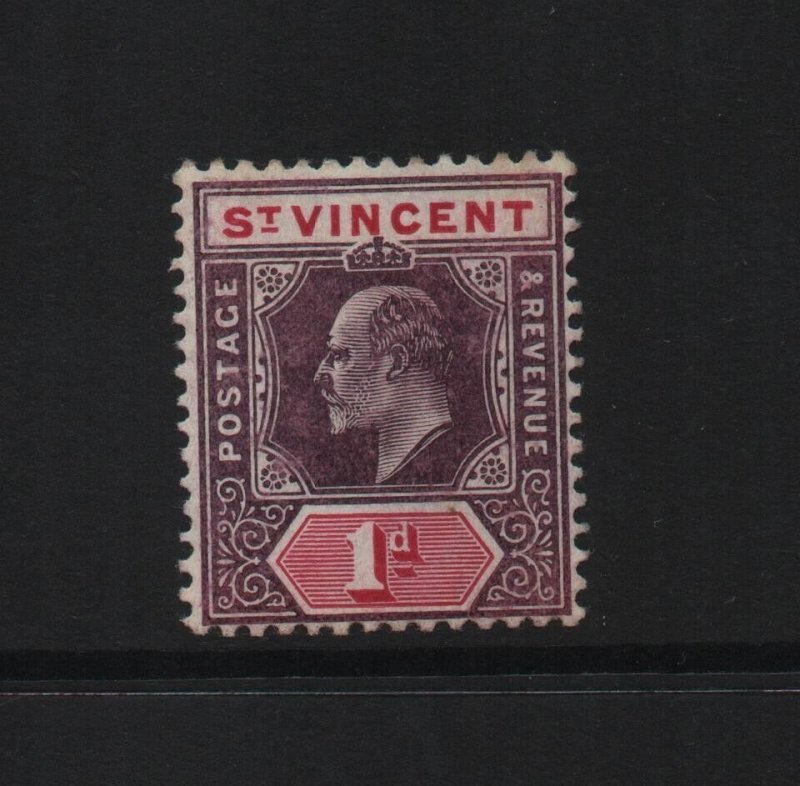 St Vincent 1904 SG86 1d MCA watermark ordinary paper mounted mint