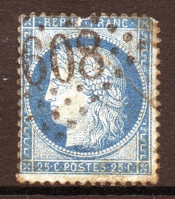 France 1870s Classic Ceres Issue 25c. Grands Chiffres Postmark 059604