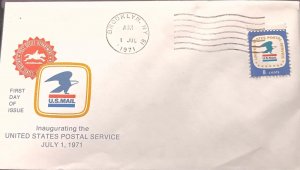 C) 1971. UNITED STATES. FDC. INAUGURATION OF THE POSTAL SERVICE. XF