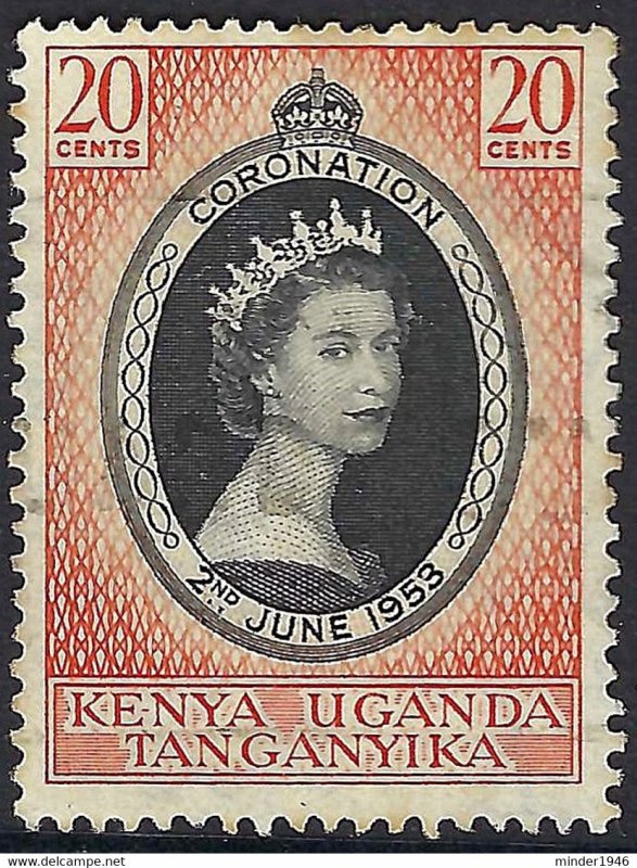 KENYA, UGANDA & TANGANYIKA 1953 QEII 20c Black & Red-Orange Coronation SG165 FU