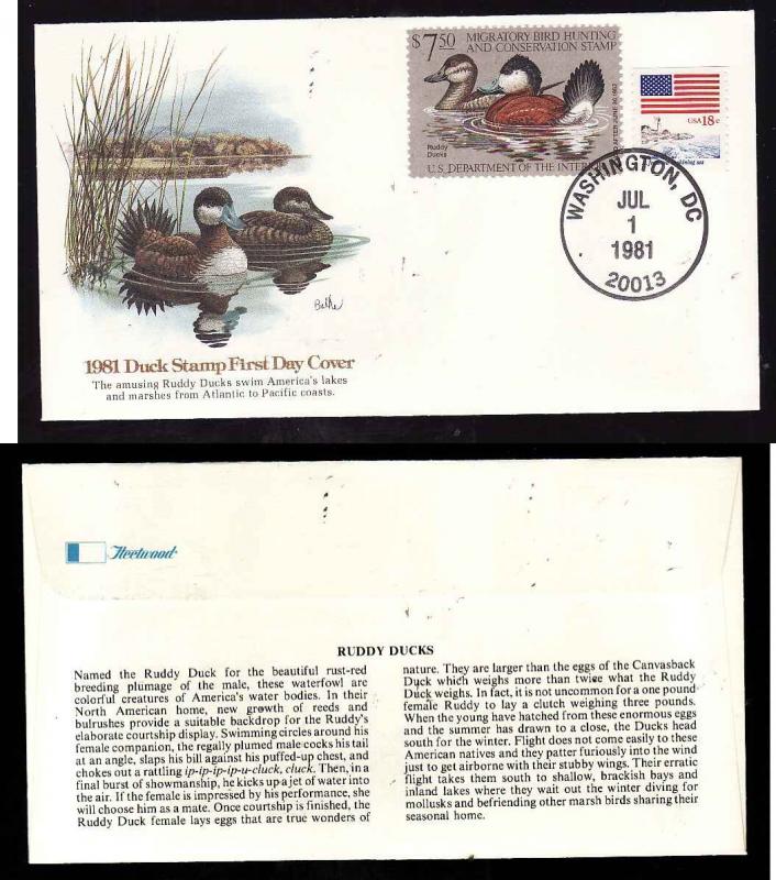 US-$7.50 1981 Duck Stamp #RW48 on Fleetwood FDC -